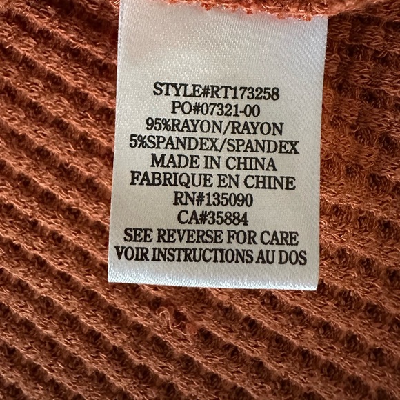 RAG POETS Waffle Knit 3/4 Sleeves Burnt/Orange Shirt Size Small - Picture 6 of 7